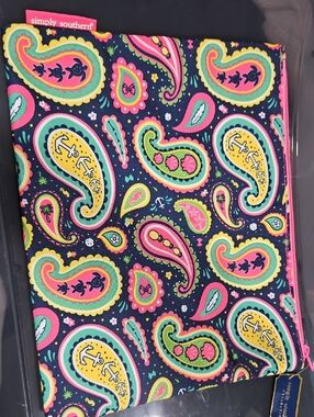 Simply Southern Navy Paisley Zip Pouch with Pink & Yellow Accents